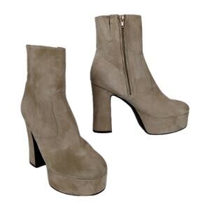 JEFFREY CAMPBELL Beige Suede Bratz Bootie Platform Heeled Leather Women's 8.5